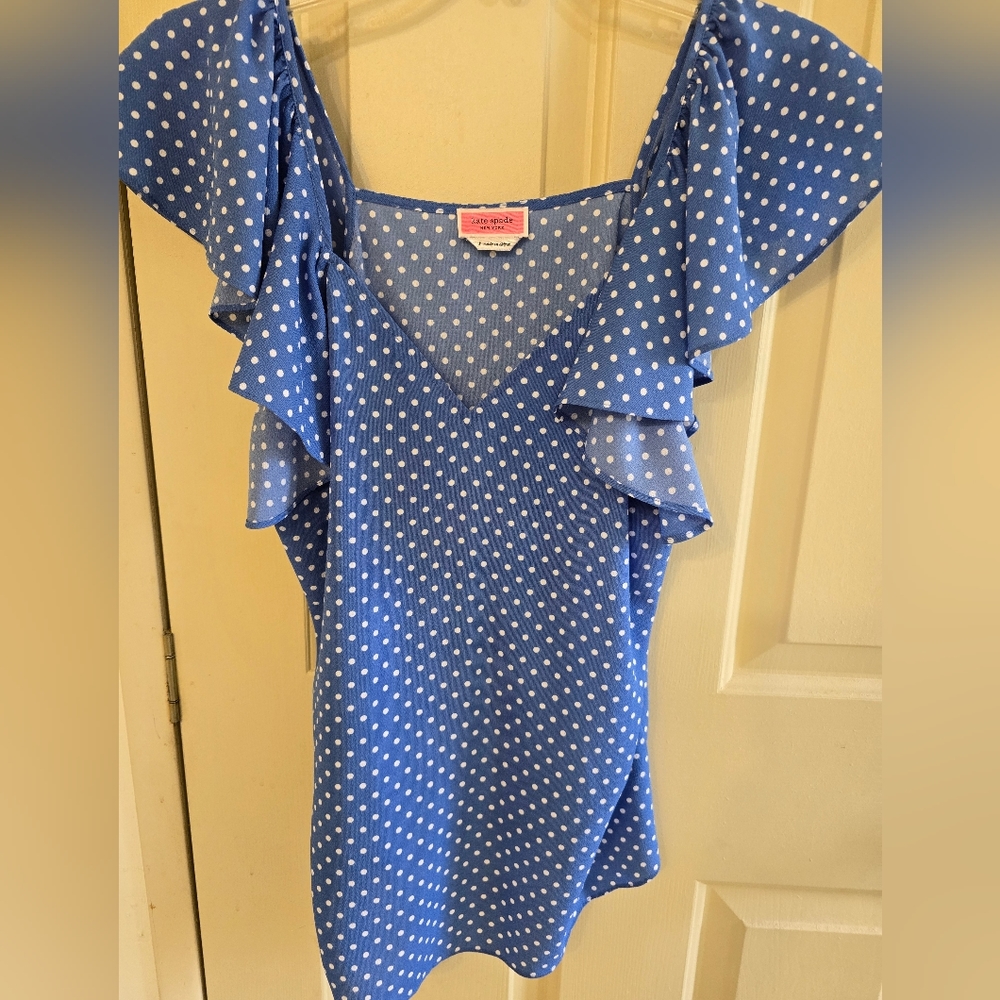Kate Spade Blue Polka Dot Blouse Size Small
